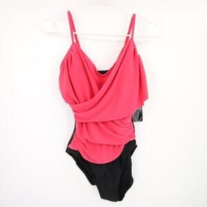 NWT Aqua Green Coral Wrap One Piece Swimsuit Black Size M